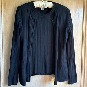 Casual Corner Set w Sleeveless Tank & Long Sleeve Zip Up Cardigan Black Size M